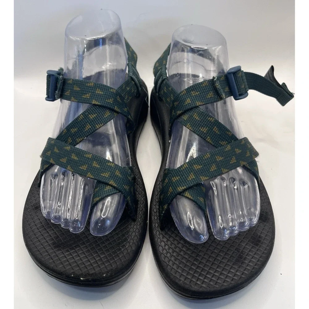 Chaco Women's Green/Black Strappy Sandals Adjustable Hook & Loop Rubber Sole